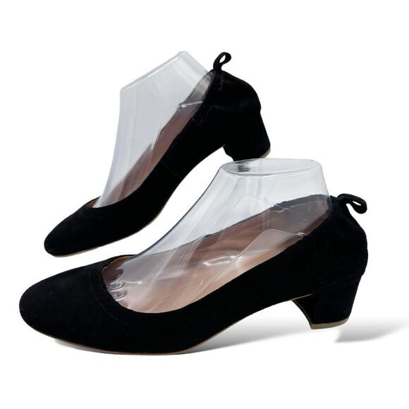 J.Crew Factory Anya Black Suede Low Chunky Heeled Pumps Slip-On Ballet Vibe sz 9 - Picture 3 of 9